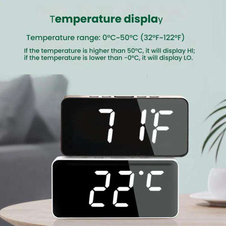 LED Mirror Digital Clock with Type-C Charging Port & 18650 Battery Compartment (Battery Not Inclu...