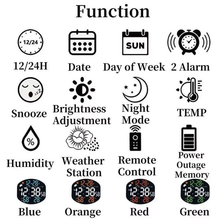 Digital Wall Clock Weather Station Forecast TEMP Humidity 2 Alarm Table Clock With Remote Control...