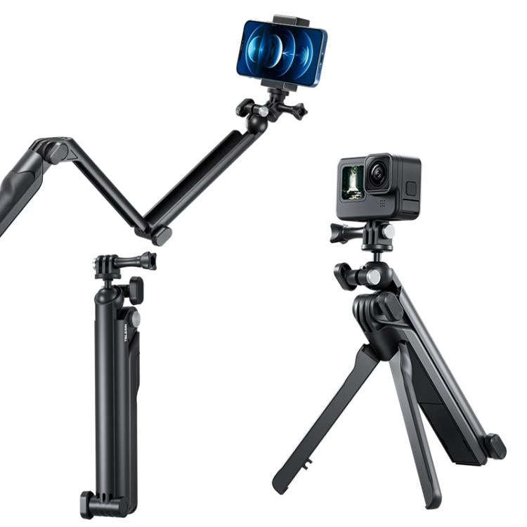 TELESIN Tri-folding Tripod For Sports Camera Mobile Phone Selfie Stand Desktop Fixed Bracket(Black)