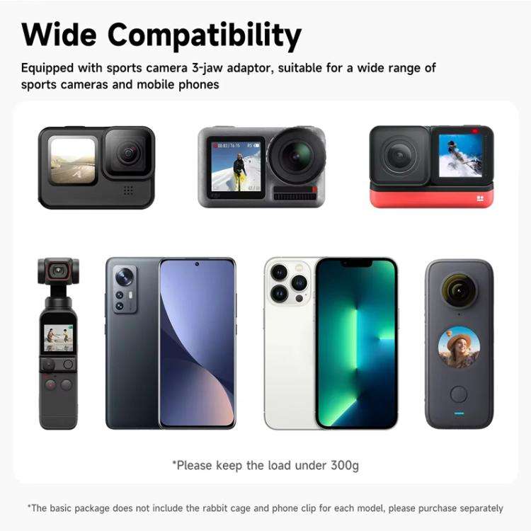TELESIN Tri-folding Tripod For Sports Camera Mobile Phone Selfie Stand Desktop Fixed Bracket(Black)