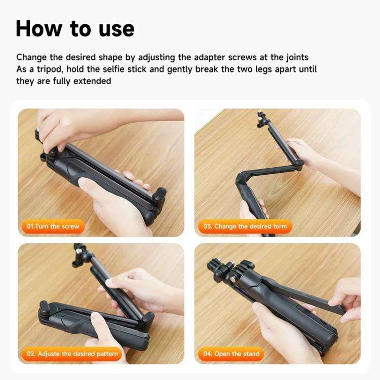 TELESIN Tri-folding Tripod For Sports Camera Mobile Phone Selfie Stand Desktop Fixed Bracket(Black)