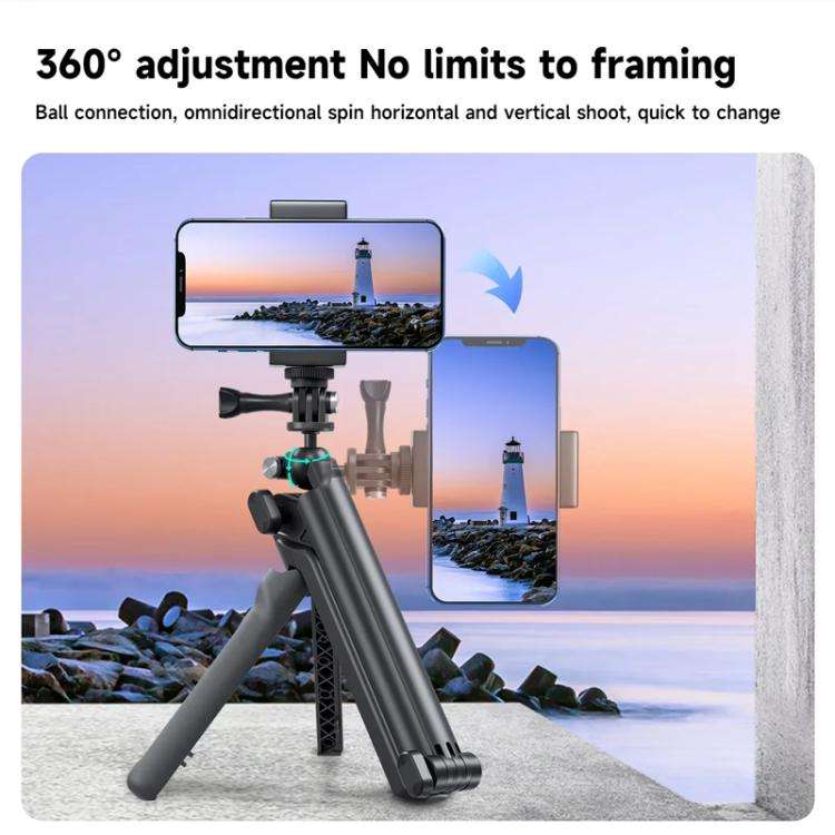 TELESIN Tri-folding Tripod For Sports Camera Mobile Phone Selfie Stand Desktop Fixed Bracket(Black)