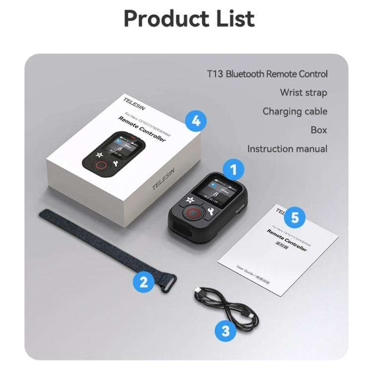 TELESIN T13 60m Sports Camera Wireless Bluetooth Remote Control For GoPro HERO13 Black /12 Black ...