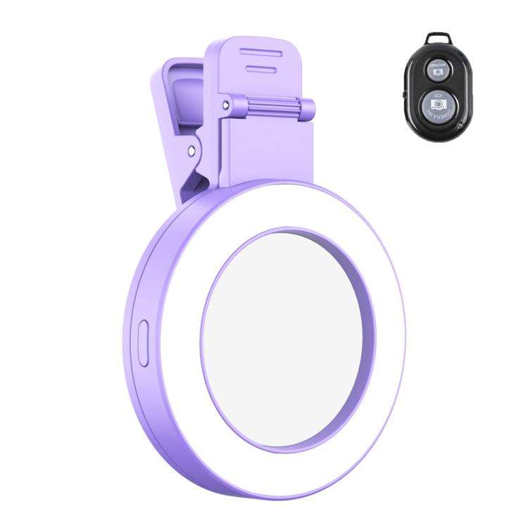 Foldable Clip-type Mobile Phone Rear Selfie Mirror Fill Light, Color: Purple with Remote Control