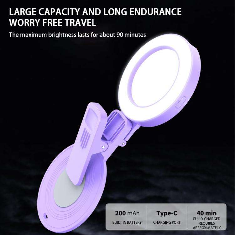 Foldable Clip-type Mobile Phone Rear Selfie Mirror Fill Light, Color: Purple with Remote Control