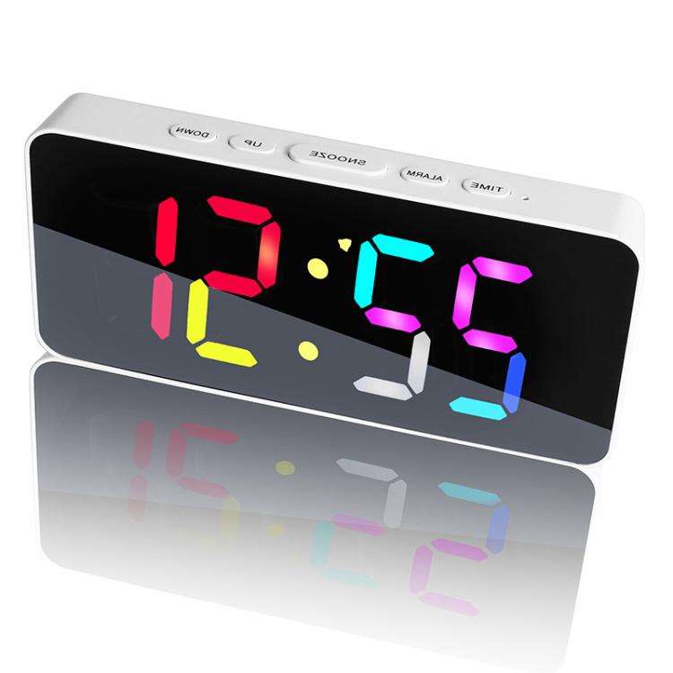 11 Colors Dynamic RGB Digital Alarm Clock 12/24H 6 Levels Brightness 2 Alarms Table Clock(White S...