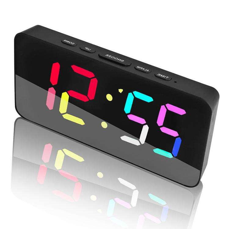11 Colors Dynamic RGB Digital Alarm Clock 12/24H 6 Levels Brightness 2 Alarms Table Clock(Black S...