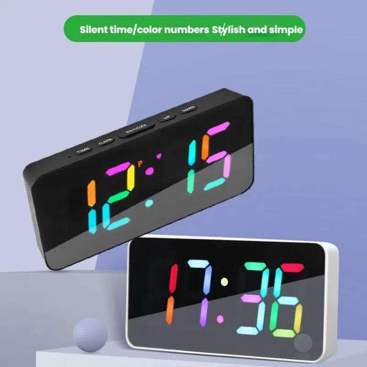 11 Colors Dynamic RGB Digital Alarm Clock 12/24H 6 Levels Brightness 2 Alarms Table Clock(Black S...