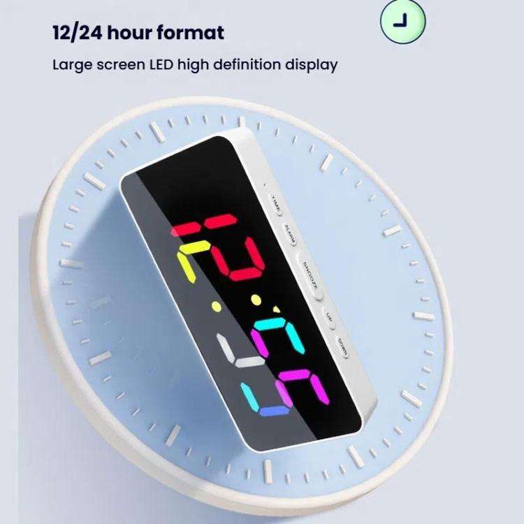11 Colors Dynamic RGB Digital Alarm Clock 12/24H 6 Levels Brightness 2 Alarms Table Clock(Black S...