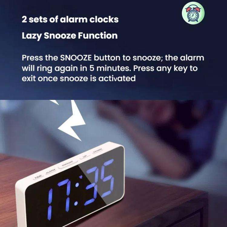 11 Colors Dynamic RGB Digital Alarm Clock 12/24H 6 Levels Brightness 2 Alarms Table Clock(Black S...