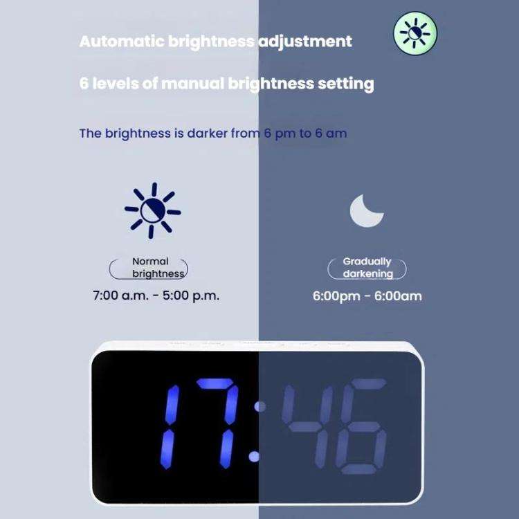 11 Colors Dynamic RGB Digital Alarm Clock 12/24H 6 Levels Brightness 2 Alarms Table Clock(Black S...
