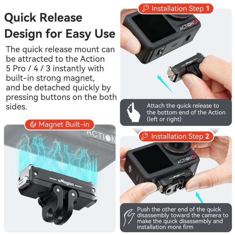 For DJI Action 5 Pro / 4 /  3 aMagisn Metal Magnetic Quick Release Mount Dual Interface Adapter(B...