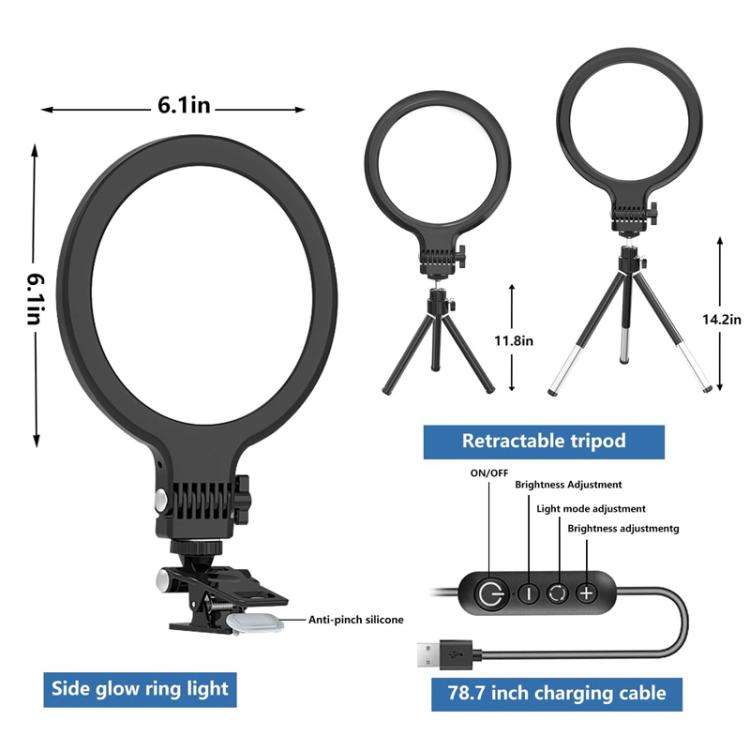 Live Streaming Fill Light Selfie Desktop Photography Light Laptop Clamp Fill Lamp Set(Lamp+Stand+...