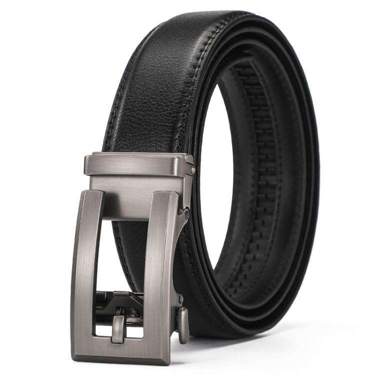 Dandali Men Leather Automatic Buckle Belt, Length: 115cm(Silver)