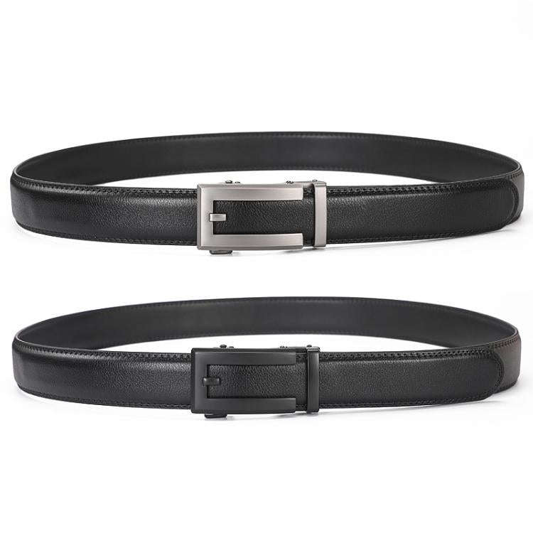Dandali Men Leather Automatic Buckle Belt, Length: 115cm(Silver)