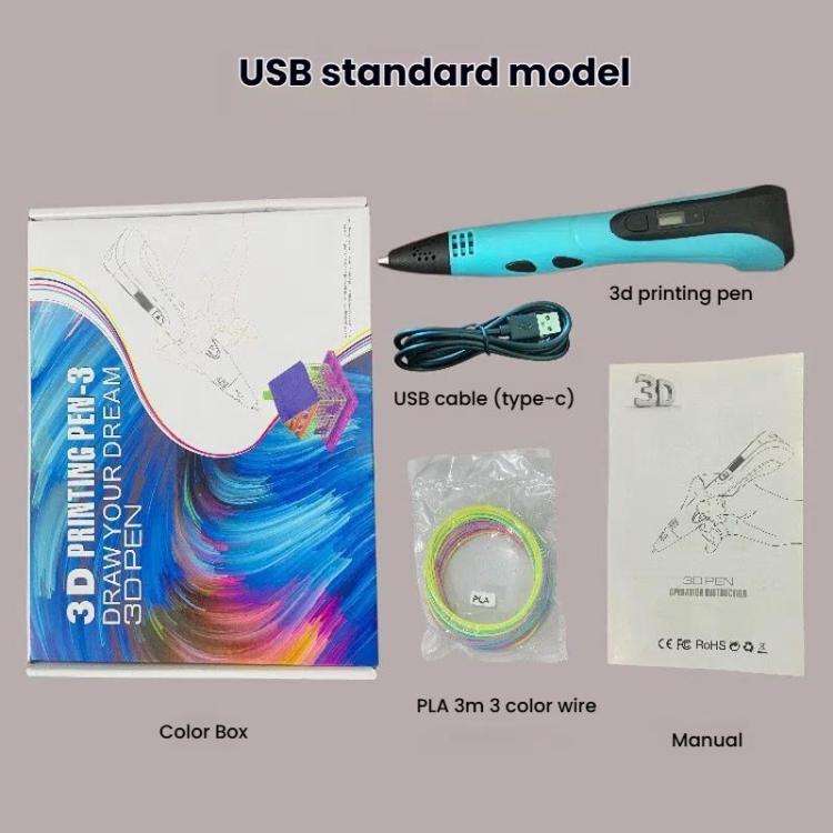 3D Printing Pen Kids Education Drawing DIY Doodle Stereoscopic Drawing 3D Pen(Blue)
