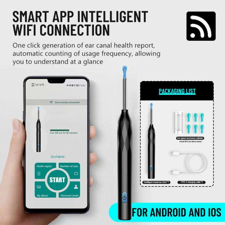 P3 LED Light WIFI Connection Smart Wireless Visual Ear Picker With APP(Black)