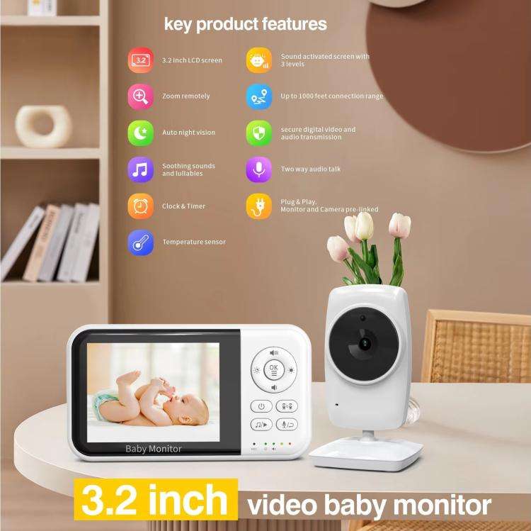 3.2 inch LCD Wireless Video Baby Monitor 2 Way Audio Talk Night Vision Surveillance Security Came...
