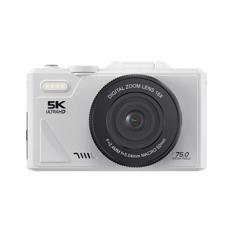 W1 5K HD Digital Camera 75MP 18X Digital Zoom WiFi Video Recorder With Flip Screen(White)