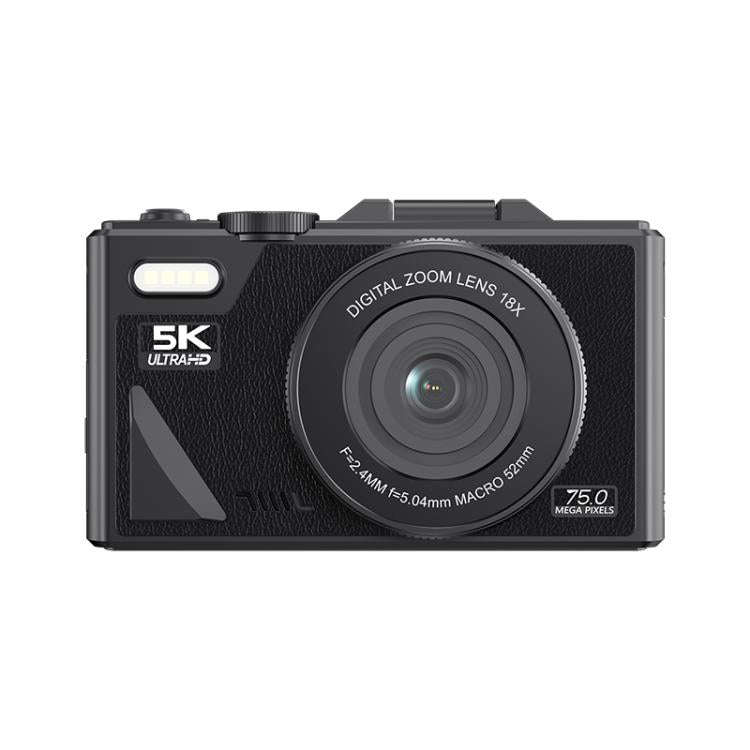 W1 5K HD Digital Camera 75MP 18X Digital Zoom WiFi Video Recorder With Flip Screen(Black)