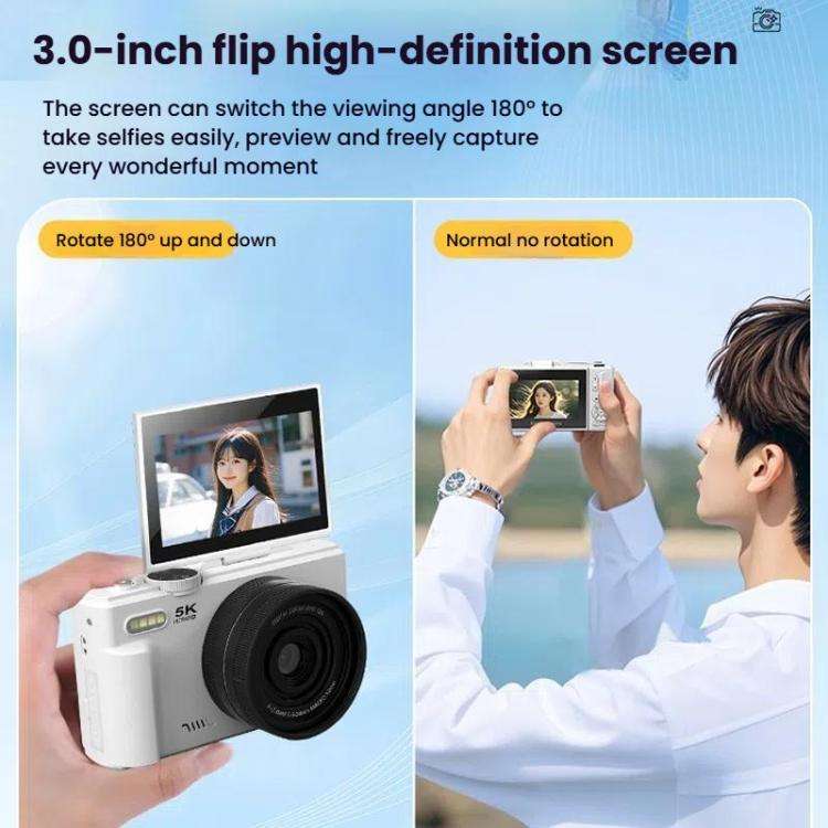 W1 5K HD Digital Camera 75MP 18X Digital Zoom WiFi Video Recorder With Flip Screen(Black)