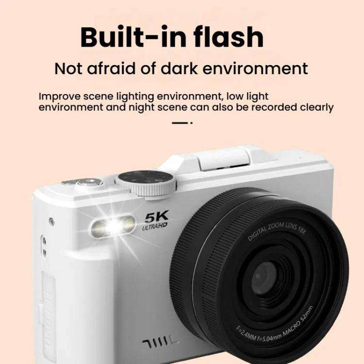 W1 5K HD Digital Camera 75MP 18X Digital Zoom WiFi Video Recorder With Flip Screen(Black)