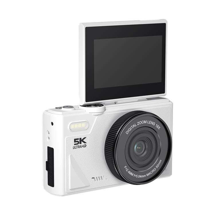 W1 5K HD Digital Camera 75MP 18X Digital Zoom WiFi Video Recorder With Flip Screen(White)