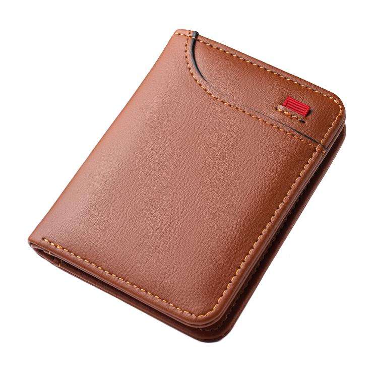 Men Leather Wallet Multi-position Card Holder Vertical ID Card Bag Mini Purse(Brown-Wave Texture)