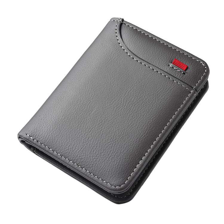 Men Leather Wallet Multi-position Card Holder Vertical ID Card Bag Mini Purse(Gray-Wave Texture)