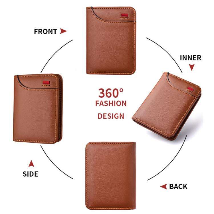 Men Leather Wallet Multi-position Card Holder Vertical ID Card Bag Mini Purse(Gray-Wave Texture)
