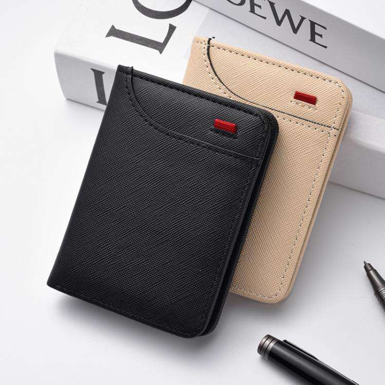 Men Leather Wallet Multi-position Card Holder Vertical ID Card Bag Mini Purse(Brown-Wave Texture)