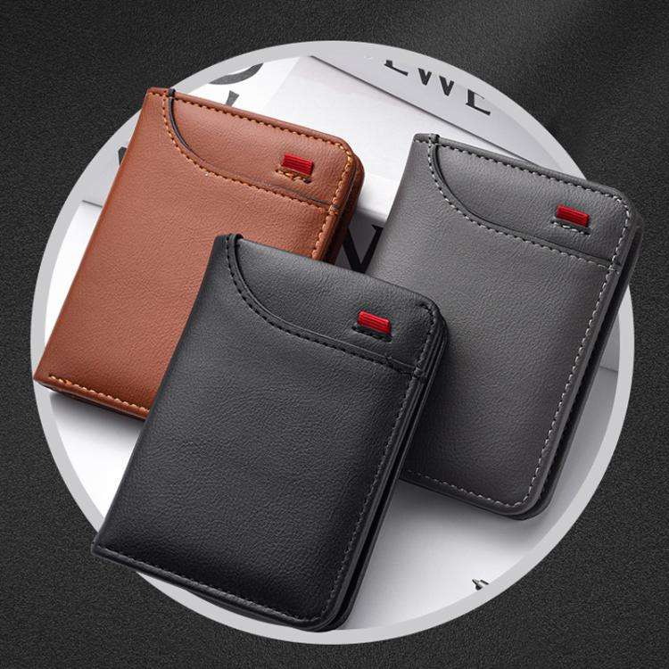 Men Leather Wallet Multi-position Card Holder Vertical ID Card Bag Mini Purse(Gray-Wave Texture)