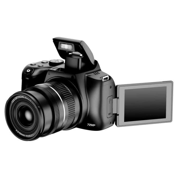 4K 72MP 12X Optical Zoom Student Digital Camera WiFi HD Video Camera With 3 Inch Flip Screen(Black)