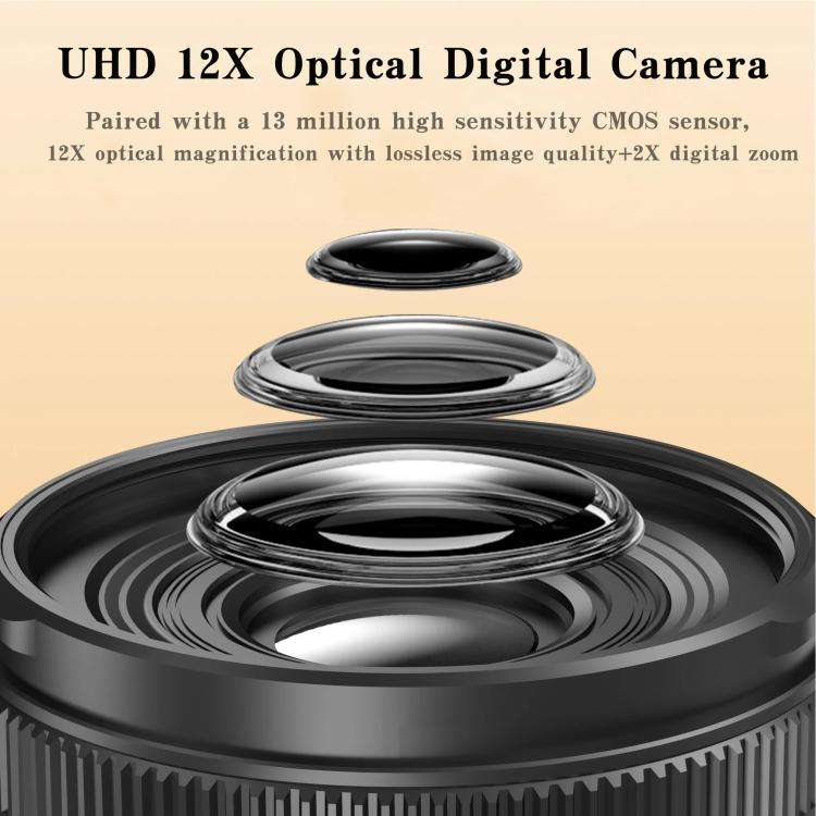 4K 72MP 12X Optical Zoom Student Digital Camera WiFi HD Video Camera With 3 Inch Flip Screen(Black)
