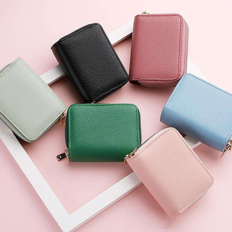 Multi-Function Organ Card Bag Double Zipper Women Wallet Large Capacity PU Card Holder(Beige)