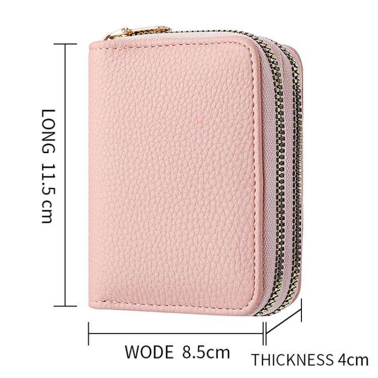 Multi-Function Organ Card Bag Double Zipper Women Wallet Large Capacity PU Card Holder(Beige)