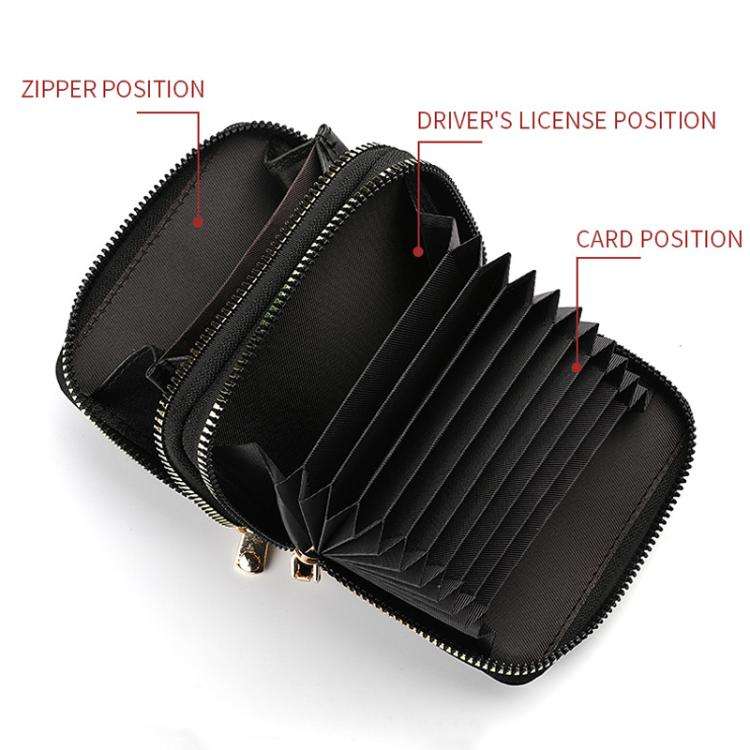 Multi-Function Organ Card Bag Double Zipper Women Wallet Large Capacity PU Card Holder(Beige)
