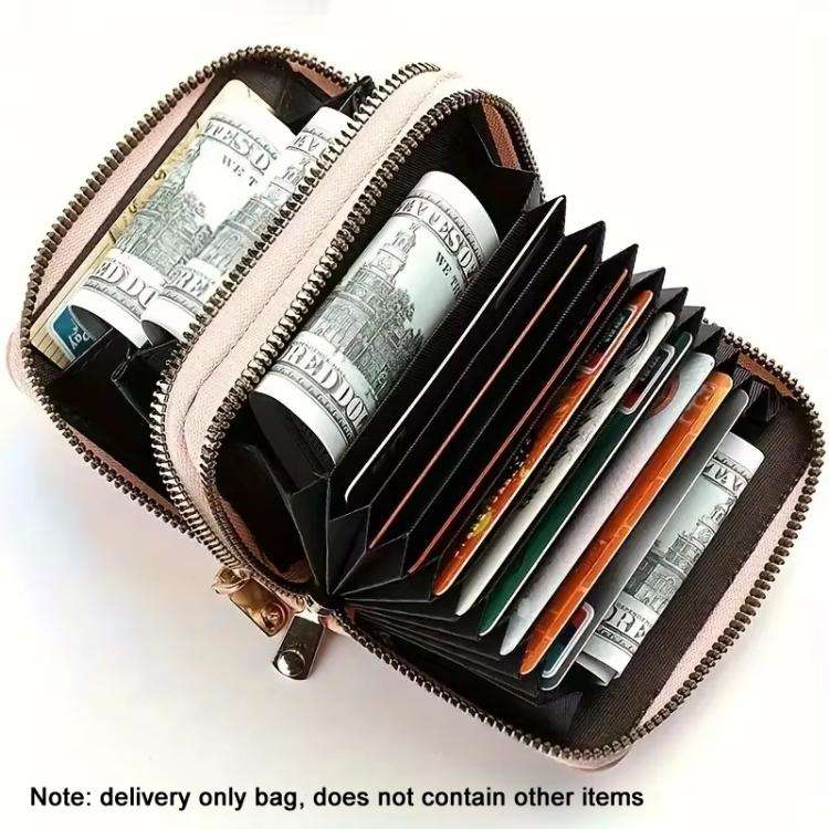 Multi-Function Organ Card Bag Double Zipper Women Wallet Large Capacity PU Card Holder(Beige)