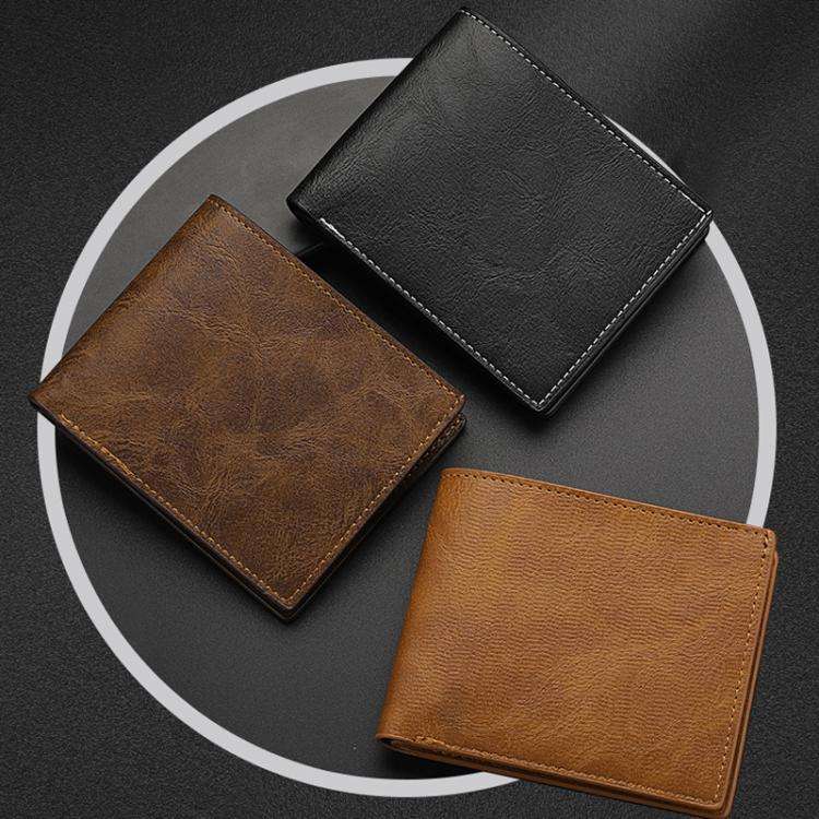 Horizontal Purse Retro Men Short Wallet Student Leather Wallet Money Clip(Black)