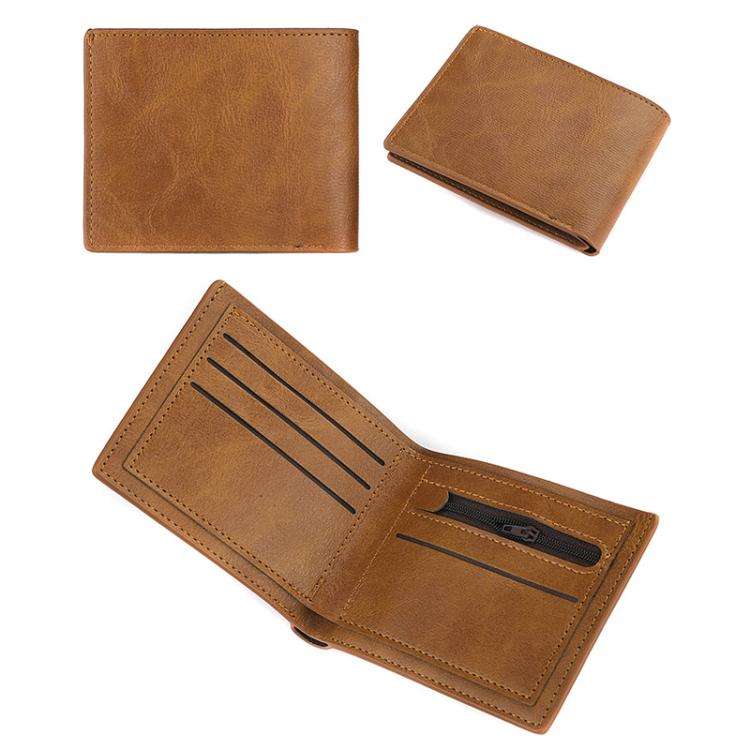 Horizontal Purse Retro Men Short Wallet Student Leather Wallet Money Clip(Dark Brown)