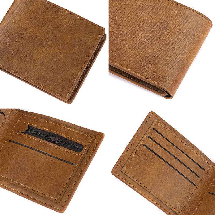 Horizontal Purse Retro Men Short Wallet Student Leather Wallet Money Clip(Black)