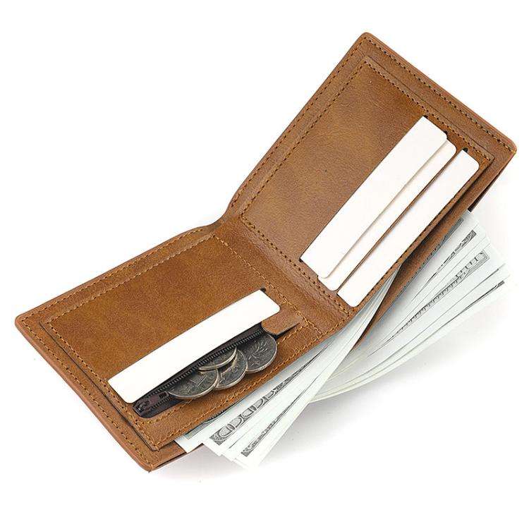 Horizontal Purse Retro Men Short Wallet Student Leather Wallet Money Clip(Dark Brown)
