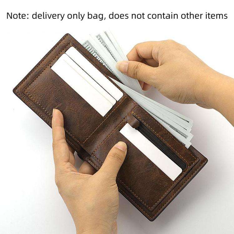 Horizontal Purse Retro Men Short Wallet Student Leather Wallet Money Clip(Dark Brown)
