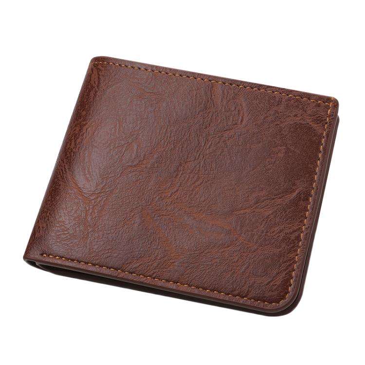 Men Leather Wallet Can Put Driver License Leather Short Money Clip Purse(Light Brown)