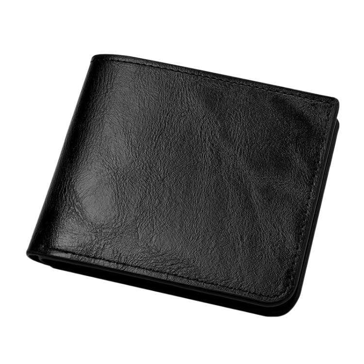 Men Leather Wallet Can Put Driver License Leather Short Money Clip Purse(Black)