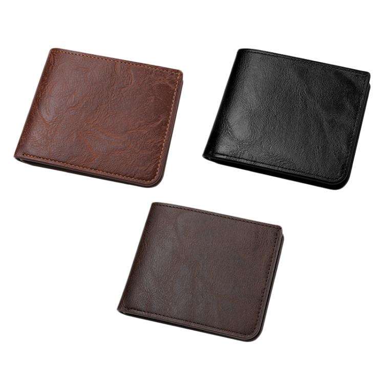 Men Leather Wallet Can Put Driver License Leather Short Money Clip Purse(Black)