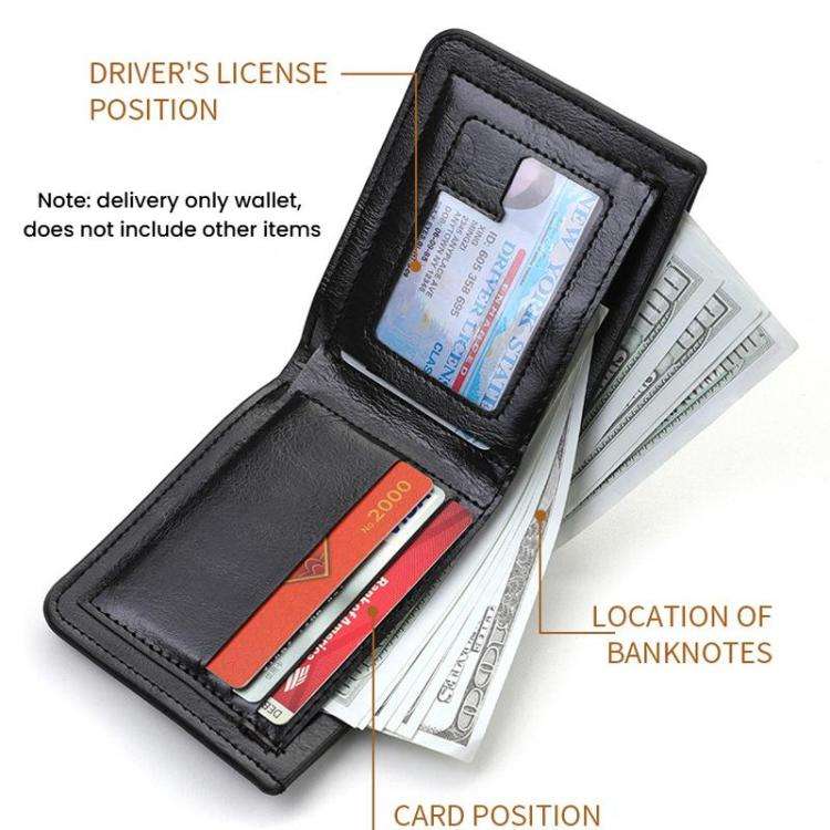Men Leather Wallet Can Put Driver License Leather Short Money Clip Purse(Black)