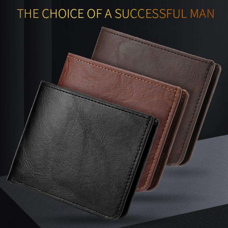 Men Leather Wallet Can Put Driver License Leather Short Money Clip Purse(Black)