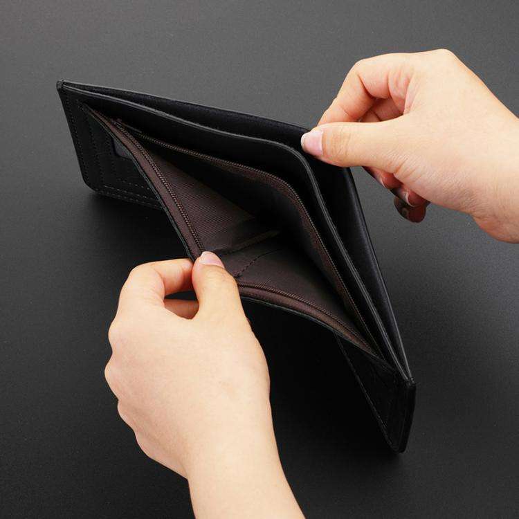 Men Leather Wallet Can Put Driver License Leather Short Money Clip Purse(Black)