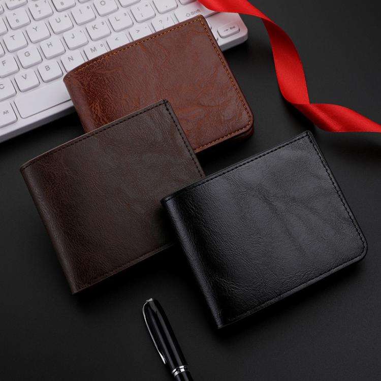 Men Leather Wallet Can Put Driver License Leather Short Money Clip Purse(Black)